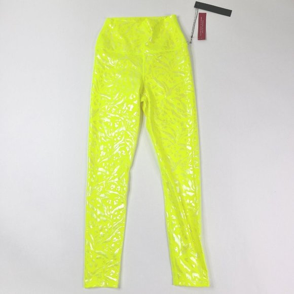 CARBON38 Neon Iridescent Yellow High Rise Leggings - Picture 3 of 4